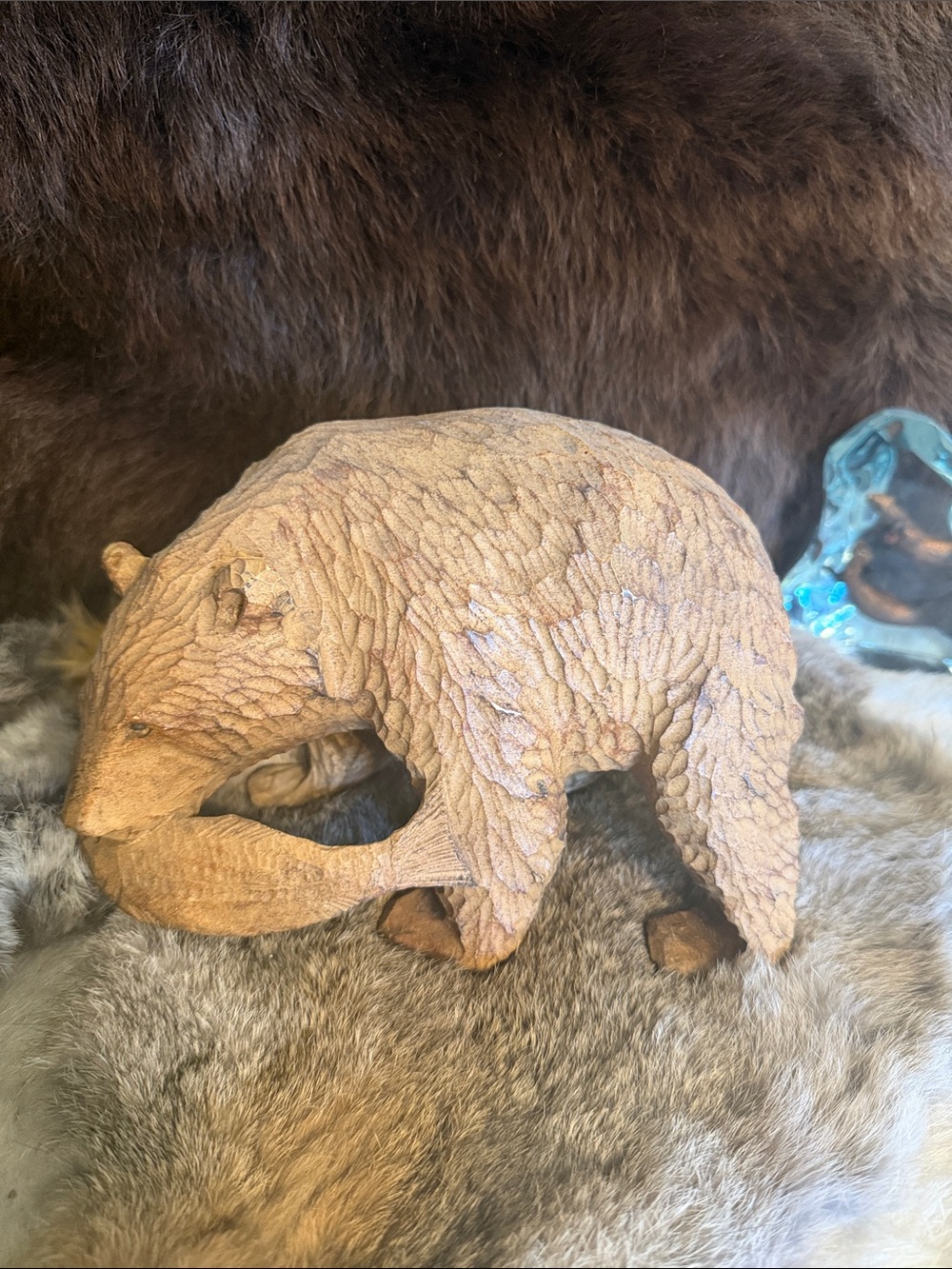 Hand-Carved Brown Bear Sculpture - Rustic Home Art (4550)